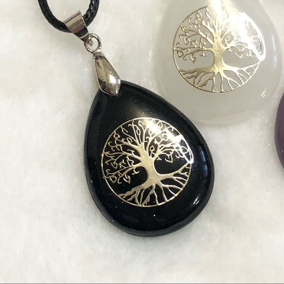 New Tree of Life Pendant Boho Hippie Crystal Stone Necklace Pack of 4 - Picture 3 of 11